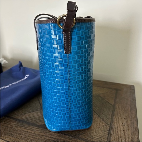 Dooney & Bourke Bright Blue Woven Leather Bucket Bag with Brown Trim - Picture 3 of 13